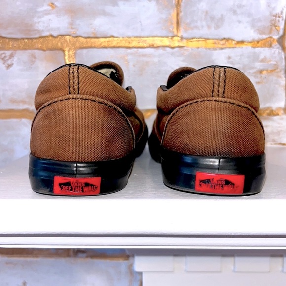 Vans Brown on Black Canvas Slip On V Shoes, Toddler Size 10 - Picture 7 of 11
